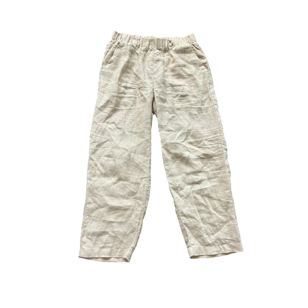 Quince Womens 100% European Linen Elastic Waist Pants Beige Sand Size Small